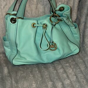 Michael Kors Aqua Shoulder Bag with Gold Accents